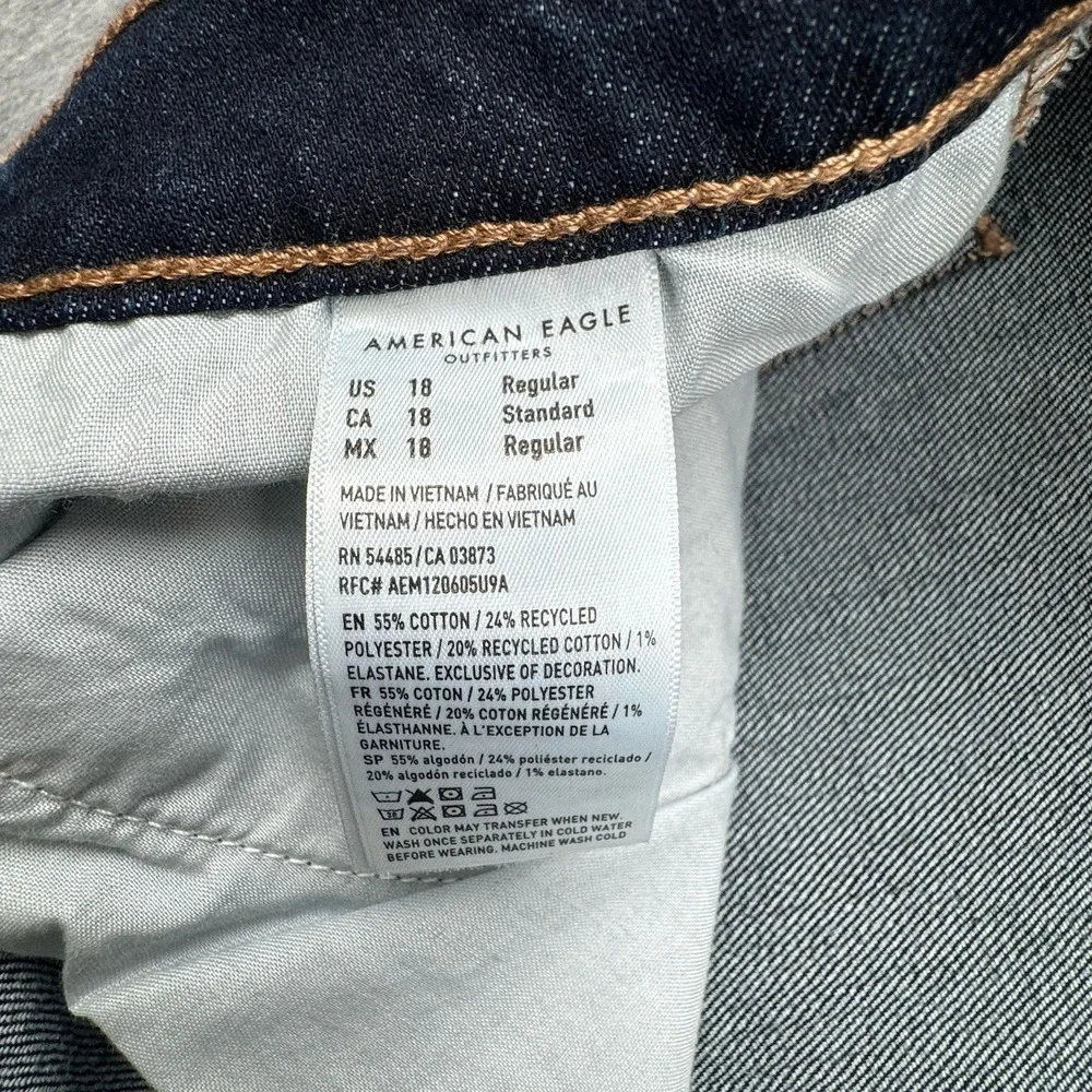 American Eagle‎ Womens Jeans Barrel Sz 18 Fit 40x28 Blue Dark Wash Denim Stretch